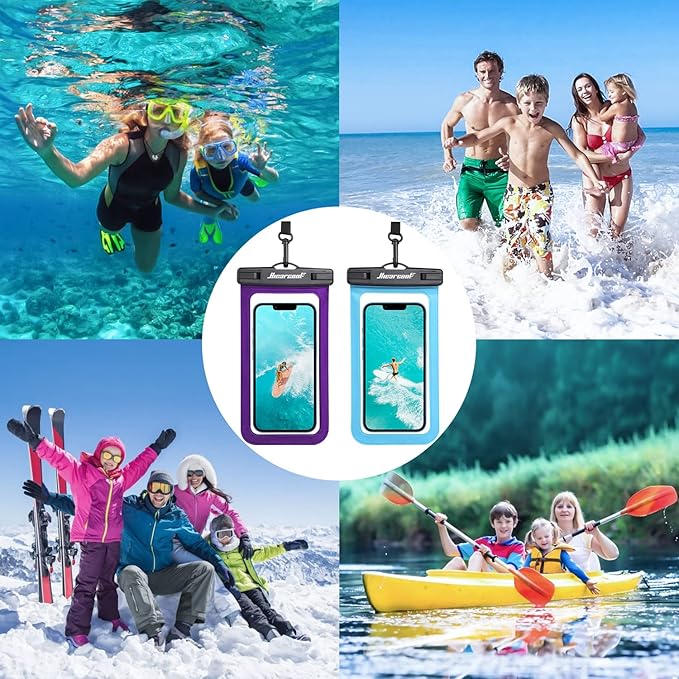 Hiearcool Universal Waterproof Phone Pouch, Dry Bag Compatible for iPhone 17 16 15 14 13 Pro Max XS Plus Samsung Galaxy S22 Cellphone Up to 8.3", IPX8 Water Proof Cell Phone Case for Beach-2Pack