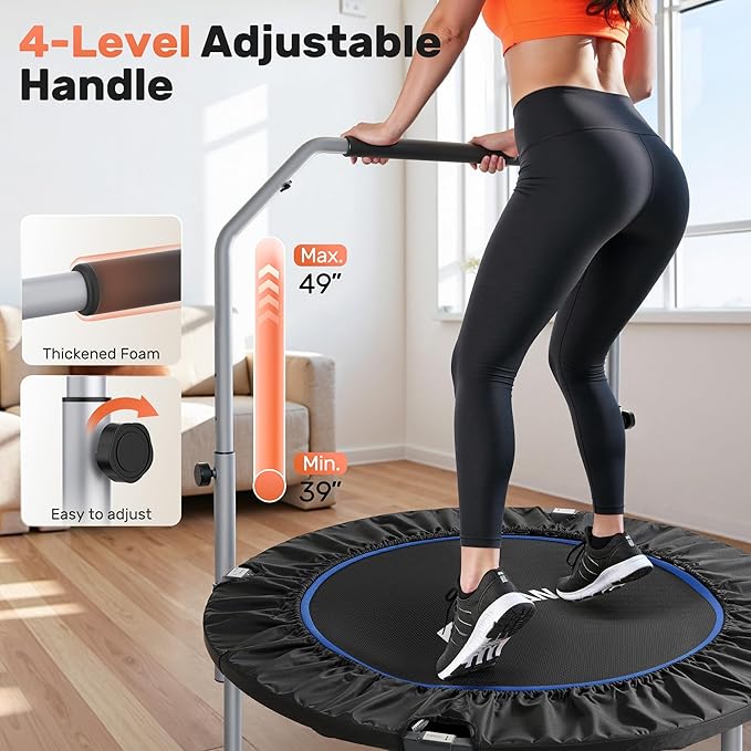 BCAN 40/48" Foldable Mini Trampoline Max Load 330lbs/440lbs, Fitness Rebounder with Adjustable Foam Handle, Exercise Trampoline for Adults Indoor/Garden Workout