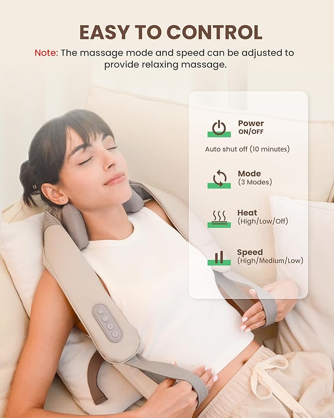 Cordless Neck Shoulder Massager with Heat, Back Massager Pillow, Gifts for Men, Women