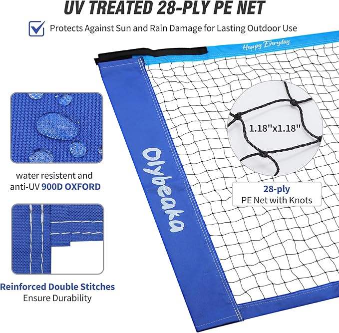 Badminton & Volleyball Combo Set 32 ft with Net, Anti-Sagging Design, 4 Badminton Rackets, 3 Birdies and PU Volleyball for Backyard Lawn Beach