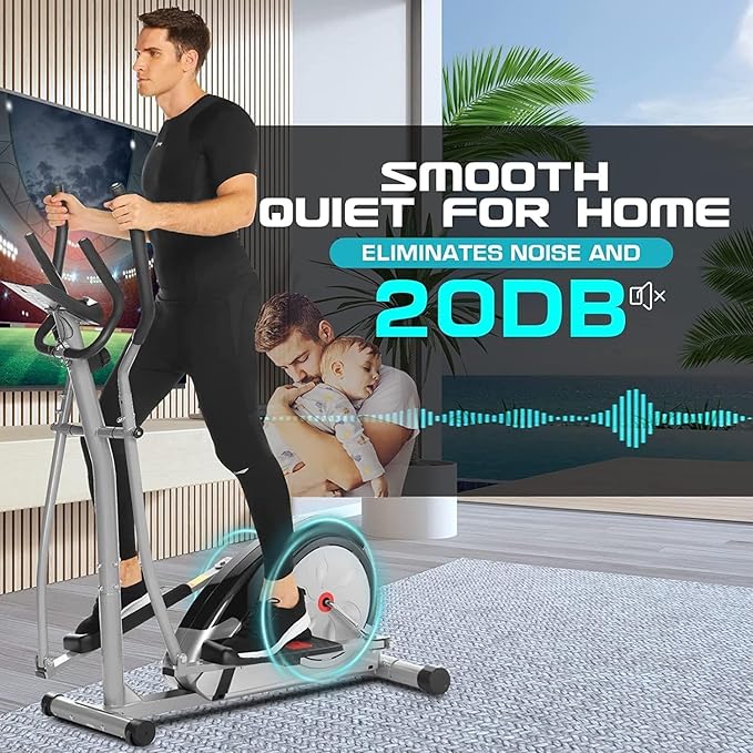 ANCHEER Elliptical Exercise Machine, Elliptical Training Machines with Pulse Rate Grips and LCD Monitor, Elliptical Machine for Home with 8 Resistance Levels Smooth Quiet Driven, Max 350Lbs