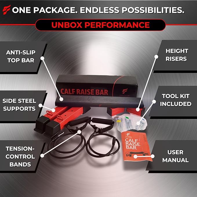 Adjustable Calf Raise Block, Versatile Machine Platform – Calves, Legs & Core – Raises, Strength, Squats, Stretches – Anti-Slip Bar, Band Compatible – Home Workout & Gym Equipment