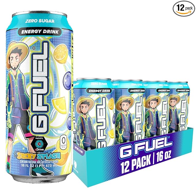 G Fuel Energy Drink, Blueberry Lemonade, Sugar Free Beverage with 140mg Caffeine, Daily Energy Boost with Focus Amino, Vitamin + Antioxidants, 16 oz Cans (aDrive, 12-Pack)