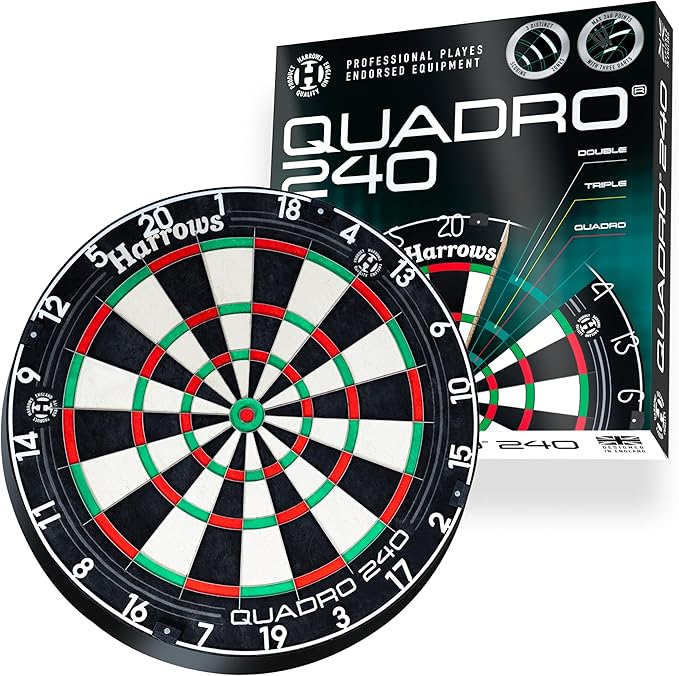 Harrows Dart Board Quadro I Unique and Exclusive 3 Scoring Zones I Ultimate Challenge 240 Maximum Score I Darts Board with Ultra Thin Knife Wire I Compatible with Dart Board Stand, Dart Board Lighting