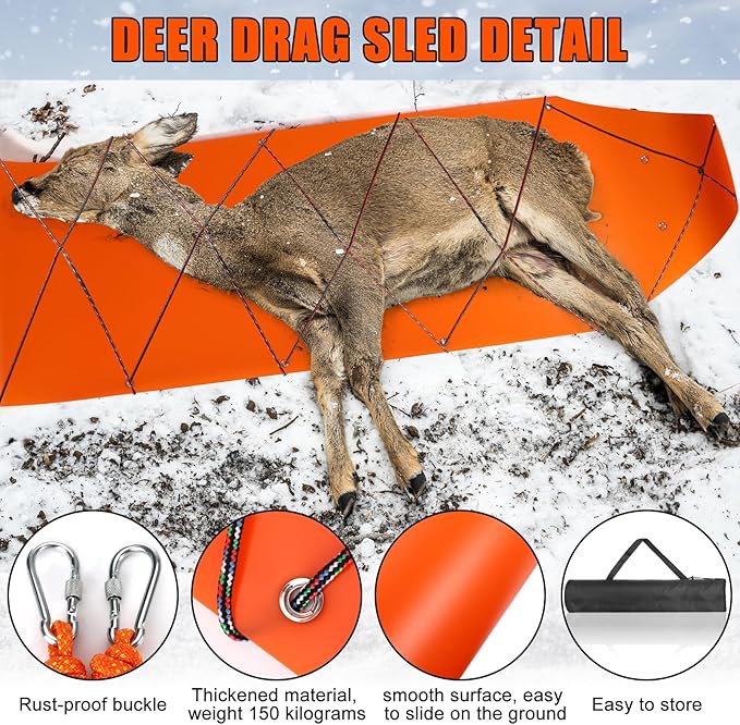 Deer Drag Sleds Set,Deers Drag Harness and Drag Sleds with Heavy Duty Deer Drag Strap Rope Elastic Tying Belt Storage Bag and 2 Tying Ropes Hunting Equipment for Deers Hauling Elk Turkey Game Animals