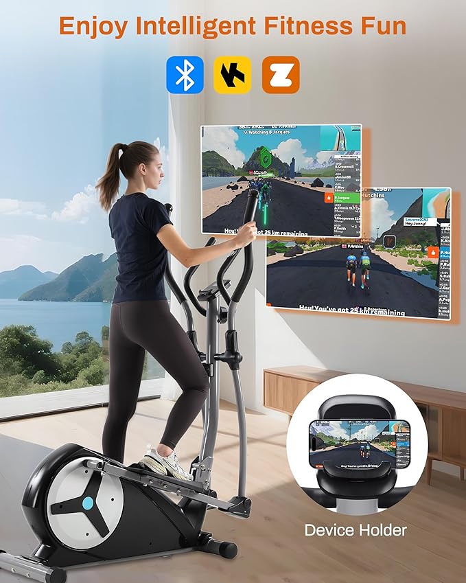 ECHANFIT Elliptical Exercise Machine, Hyper-Quiet Magnetic Elliptical Machine for Home, Elliptical Training Machines with 16 Resistance Levels, App Bluetooth, Backlit LCD Monitor, Pulse Sensor