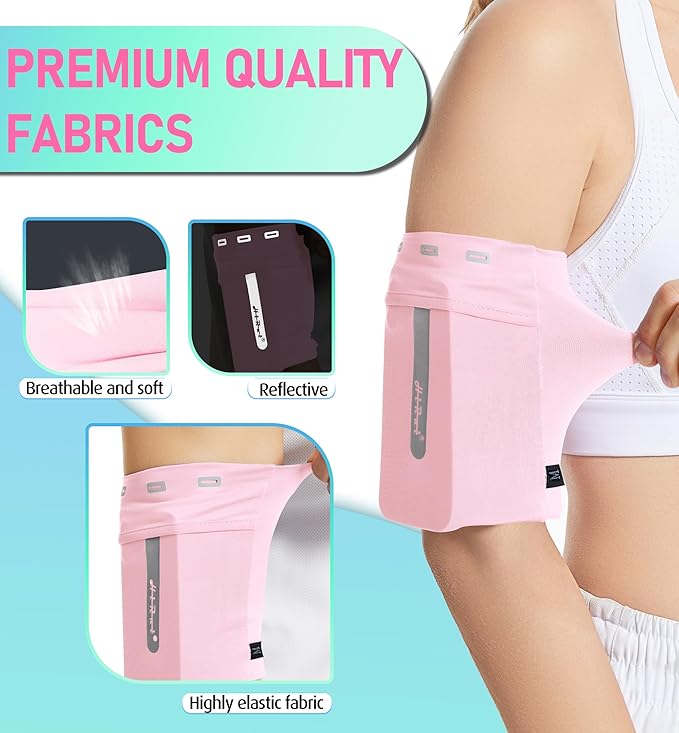 HiRui Running Armband Sleeve Universal Sports Armband Cell Phone Holder Armband for Exercise Workout, Compatible with iPhone 16/15/14/13/Plus/Pro Samsung Galaxy All Phones (M, Pink)