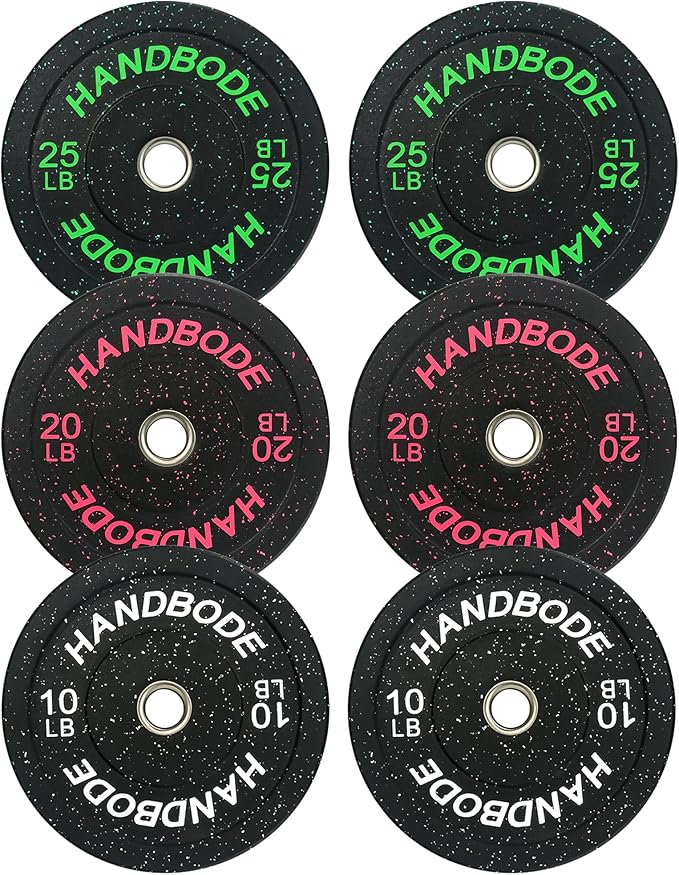 Colored Bumper Weight Plates Olympic Weight Plate Set 2-Inch, 10/15/20/25/35/45/55 lb Barbell Weight Plates Set for Home Gym, Rubber Strength Training Weights Plates for Weight Lifting