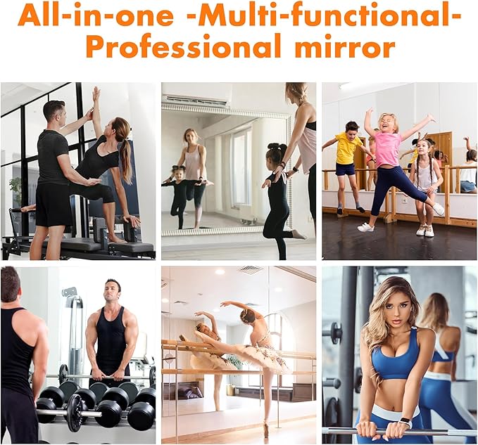 Hasipu Home Gym Mirror 48" L x 24" W - 4PCS Large Full Body Mirror for Yoga, Wall-Mounted Mirrors for Fitness, Garage, Dance Studio, 0.16in Tempered Glass Frameless