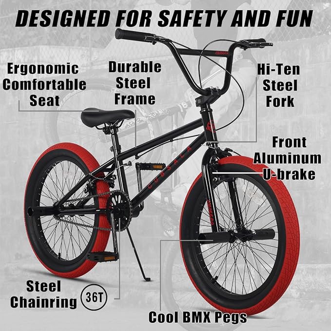 Freestyle BMX Bike, 18 20 Inch Kids Bicycle for 5-13 Years Old Kids and Beginner Level Rider, Multiple Colors