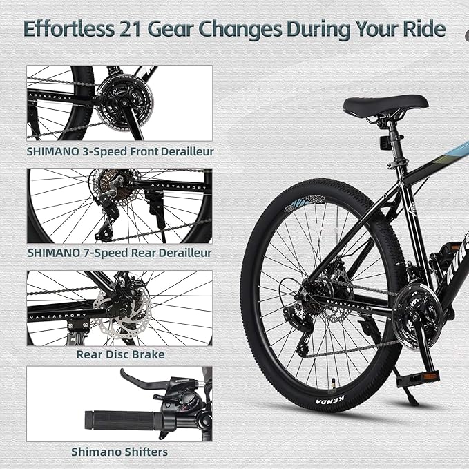 AVASTA Earth 26 27.5 inch Mountain Bike with 21-Speed，Aluminum Frame, Dual Disc Brake, Comfortable Saddle,Multiple Colors