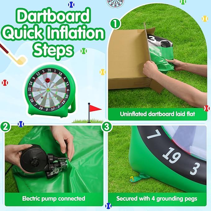 6FT Inflatable Dartboard, Giant Kick Darts Soccer Darts Golf & Throw Dart with Air Pump, Giant Outdoor Games, Blow up Soccer Dart for Yard Party Large Dartboard for Kids & Adults 20+Games