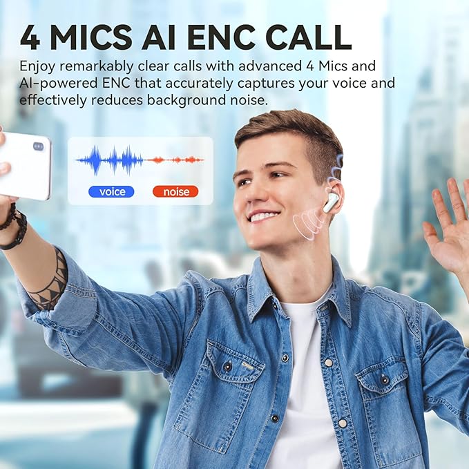 EarFun Air Life Wireless Earbuds, 12mm Driver with Deep Bass, Bluetooth 5.4 in-Ear Earbuds, 4 Mics AI ENC Call, 35H Playtime, 30 Preset EQs Via App, Comfortable Fit, Fast Charging, IPX5, White