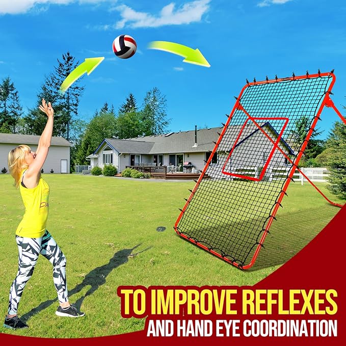 7x4FT Volleyball Rebounder Net,Angle Adjustable Volleyball Training Equipment for Hitting,Blocking,Serving,Setting, Easy Setup Volleyball Rebound Net, Portable Volleyball Trainer for Kids and Adults