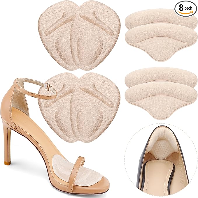 Ball of Foot Cushions, Metatarsal Pads, Heel Cushion, Grips Liners for Pain Relief, Blisters, Friction - Non-Slip Shoe Inserts for Loose Shoes, Shoe Fillers Make Shoes Fit Tighter