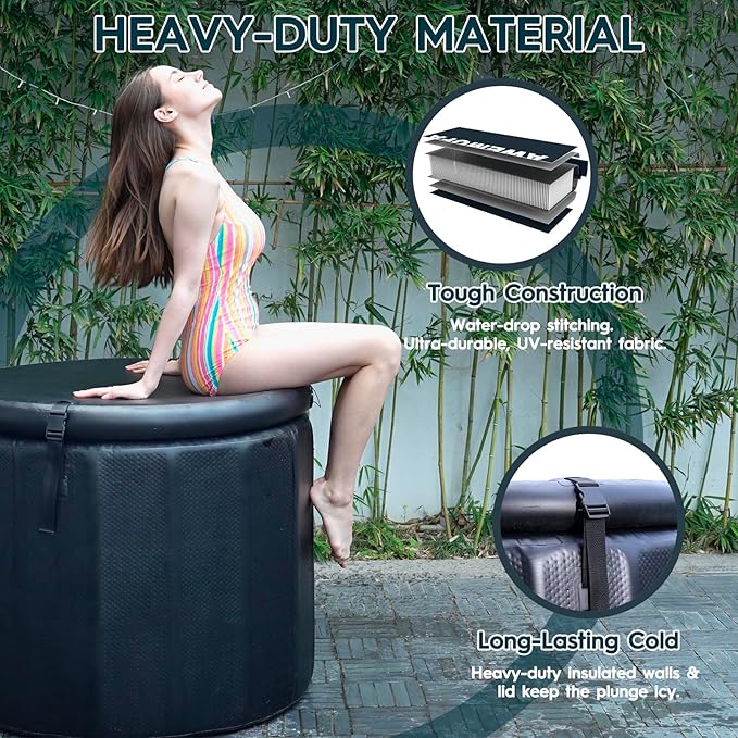 Cold Plunge Tub for Athletes, 100 Gallon Inflatable Ice Bath Tub Water Chiller Compatible, Portable Ice Tubs for Cold Plunge with Insulated Lid for Outdoor & Indoor Recovery
