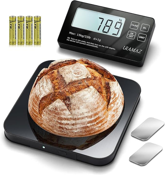 Food Scale with Detachable Display, 33lb Stainless Steel Kitchen Scales Digital Weight Grams and Ounces, Digital Food Scales for Kitchen, Baking Scale for Sourdough Bread Cooking, Weight Loss 1g/0.1oz