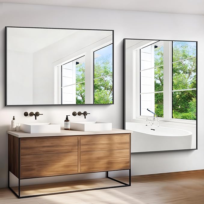 Bathroom Mirror,60x40 inch Bathroom Mirrors for Over Sink,Large Wall Mirror for Bathroom Wall Mounted Rectangle Mirrors,Black Vanity Mirror for Living Room,Bedroom Entryway,Horizontal/Vertical