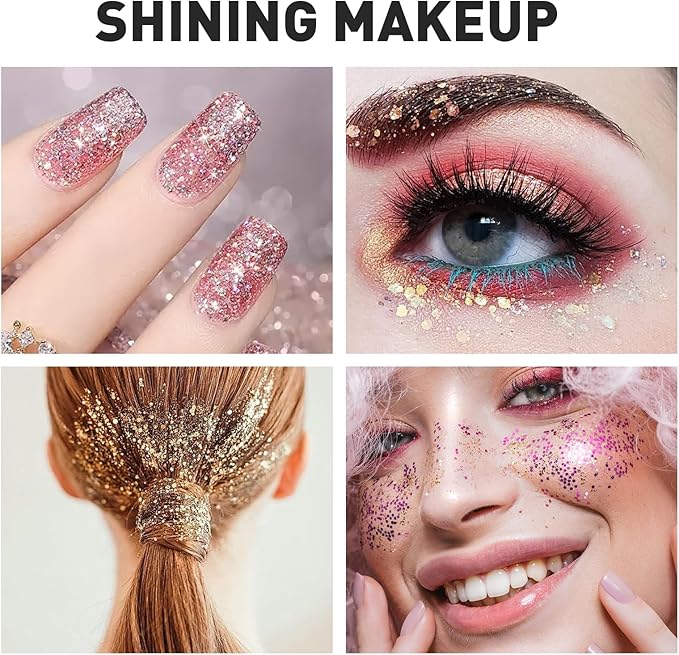 AROIC 40 Colors Body Glitter, Hair Glitter for Kids Women Makeup, Glow in The Dark, Eyeshadow Hair Gel Face Sparkles, Body Makeup for Festivals, Raves, Anime Cosplay, Concerts Festival Face Paint