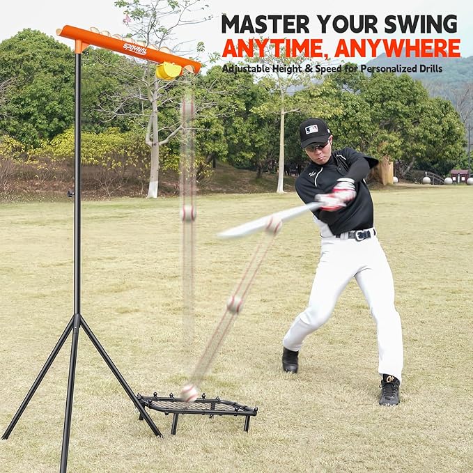 Baseball Auto Soft Toss Trainer with Rebound Net - Adjustable Height 52"-72", 8-Ball Capacity, 6/8/10s Auto-Drop, Rebound Net & Carry Bag - for Baseball & Softball Training Equipment