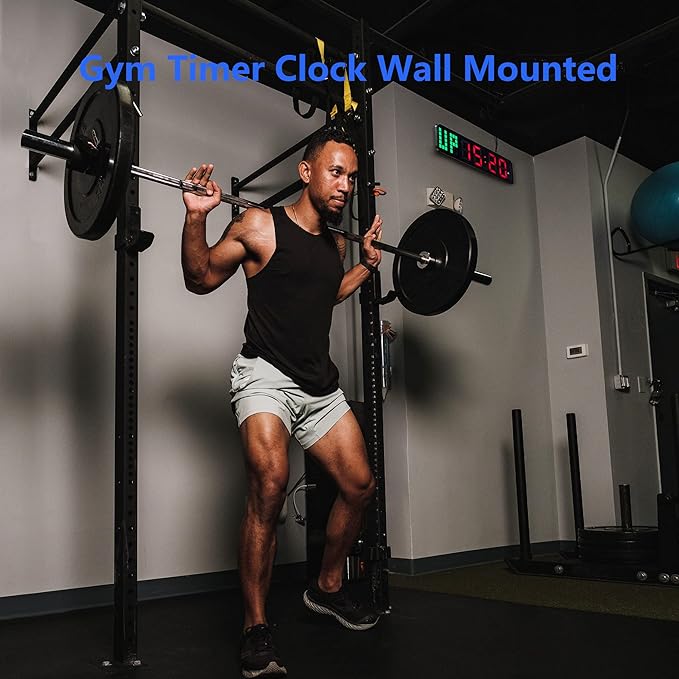 Gym Timer - Large Digital Gym Clock Wall with Interval Time Progress Bar, Countdown/Up Stopwatch, Remote Control for Home Gym Garage Boxing Crossfit