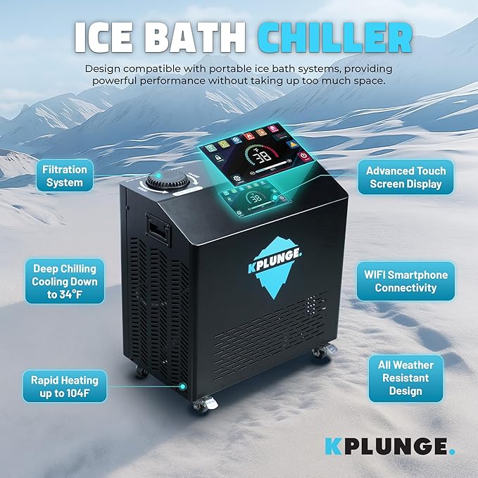 Arctic Fox 39" 1-Person Inflatable Cold Plunge Ice Bath or Hot Tub with 3/4 HP Chiller and Heater, PVC Insulated Lid, Hand Pump, Repair Kit, 88-Gallon Capacity, Indoor/Outdoor Tub – Gray