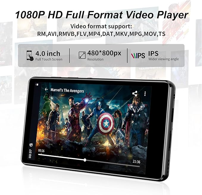 80GB MP3 Player with Bluetooth and WiFi, SWOFY Music Player with Spotify,Pandora,Amazon Music, M503Pro 4.0-inch Touch Screen Android MP4 MP3 Player for Kids with Libby,Audible,Spotify Kids,FM Radio