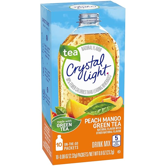 Crystal Light On The Go Peach Mango Green Tea Drink Mix, 10-Packet Box (Pack of 8)