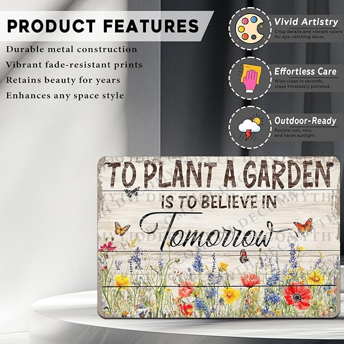 Gardening Vintage Metal Sign Plaque To Plant A Garden is To Believe Tomorrow Sign for Home Greenhouse Living Room Bedroom Outdoor Decor 12 * 8inch