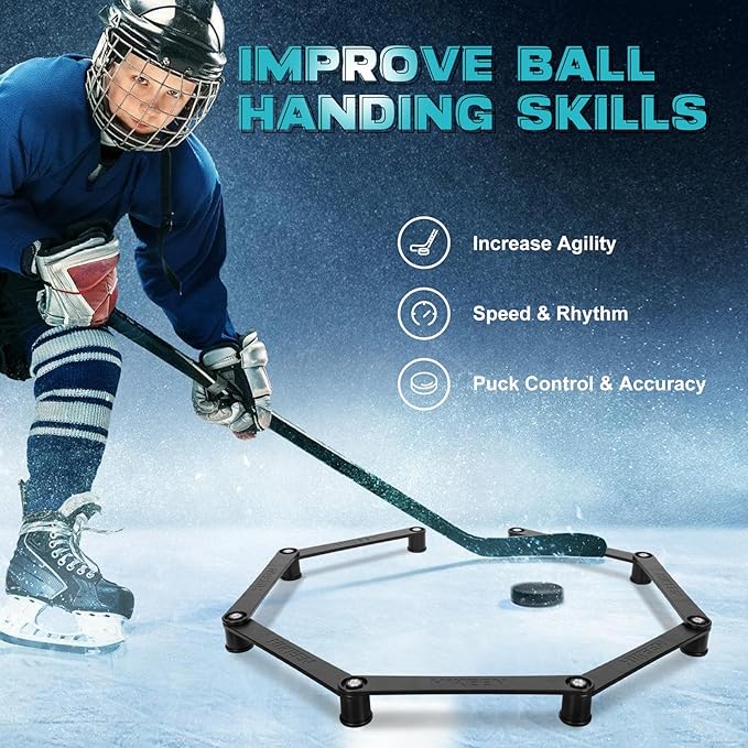 Hikeen 7-Sections Hockey Training Equipment,Magnetic Adjustable Size Hockey Stick Handling Trainer,Portable Stickhandling Training Tool for Puck Control, Reaction Time and Coordination