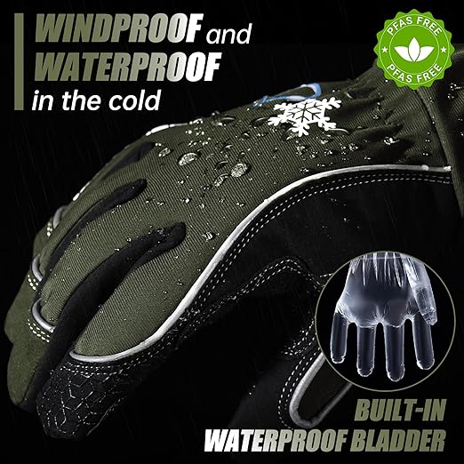 HANDLANDY Winter Insulated Work Gloves, 3M Thinsulate Thermal Water-Resistant Gloves for Men Women Touch Screen, Warm Ski Snowboard Cold Weather Gloves (Army Green, Medium)
