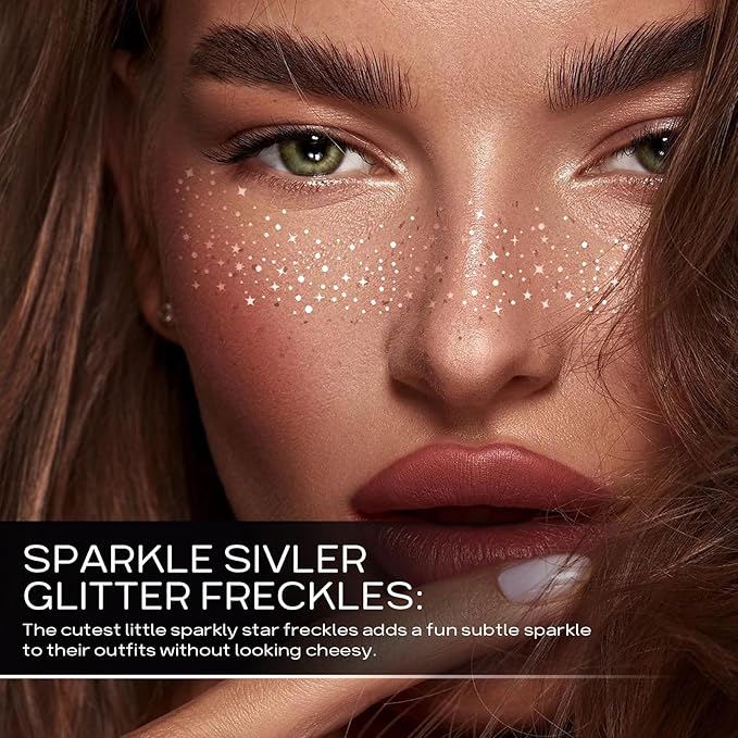 Glitter Freckles Face Tattoo, Gold+Silver Speckles Makeup Patches, Glitter Freckles,10pcs
