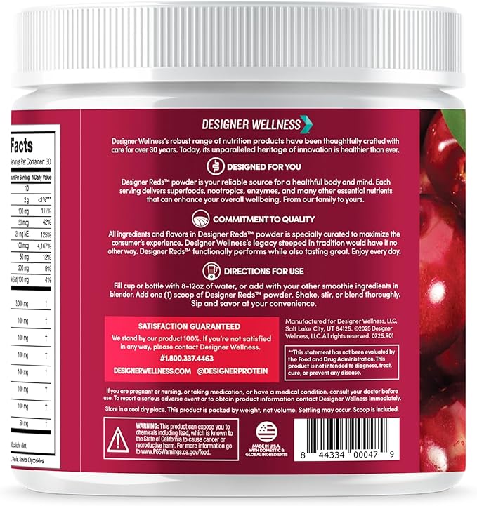 Designer Wellness, Designer Greens Superfood Powder with Prebiotics, Probiotics, Antioxidants, and Detox Support, 30 Servings