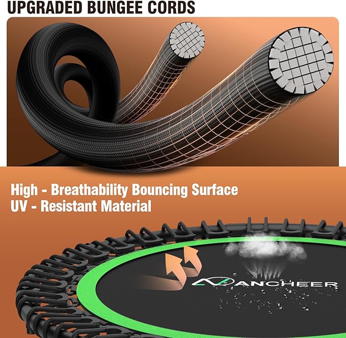 ANCHEER 40/48" Mini Trampoline with Upgraded Bungee Cords, 550LBS Capacity, Adjustable Foam Bar & Resistance Ropes, Indoor/Outdoor Rebounder for Adults