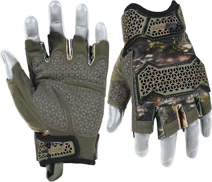 HANDLANDY Fingerless Work Gloves for Men, Padded Impact Tactical Mechanics Gloves, Grip Utility Trucker Driver Gloves (Camo- impact, X-Large (Pack of 1))