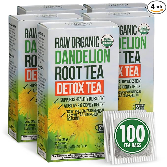 Dandelion Root Tea - Raw Organic Herbal Tea, Caffeine Free, 100 bags