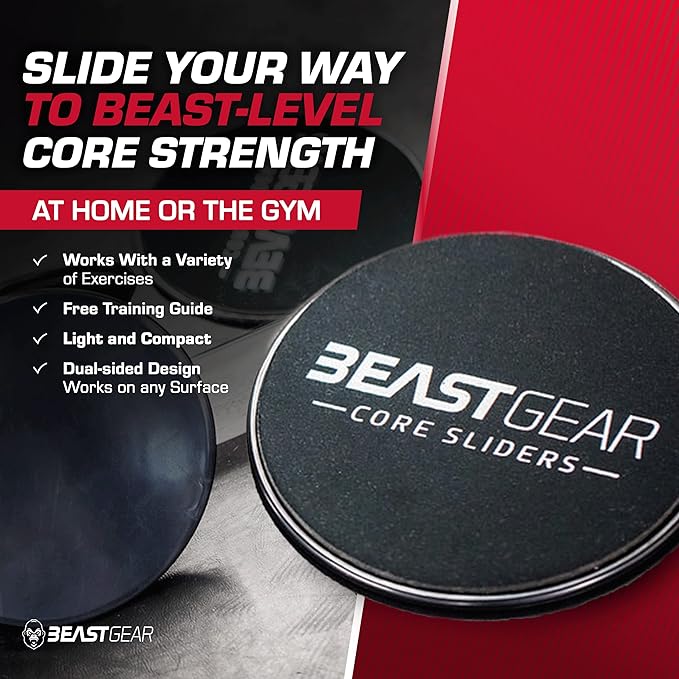 Core Sliders by Beast Gear – Double Sided Gliding Discs for Abdominal Exercises - Carpet and Hard Floors