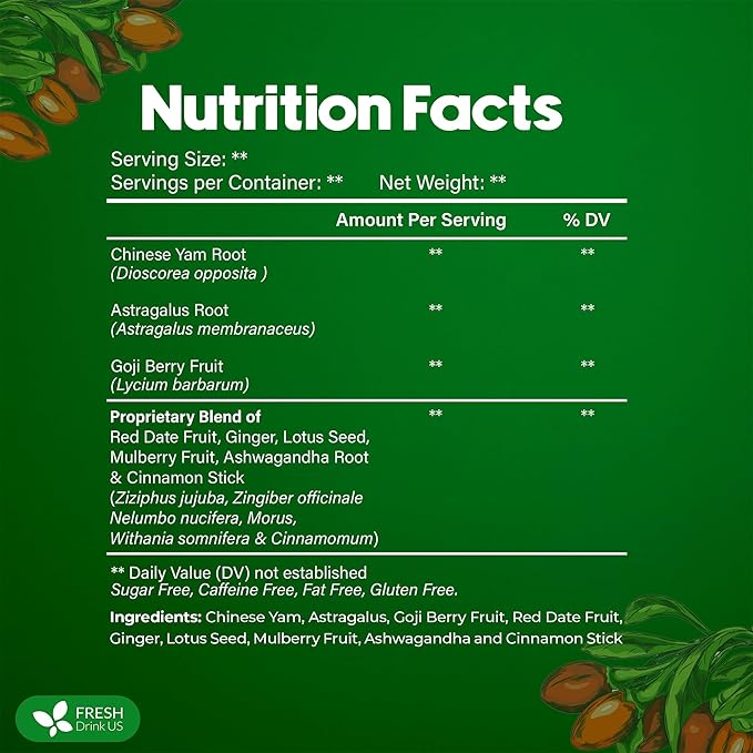 FreshDrinkUS, 12 Packs of Premium Herbal Kidney Support Tea – Ginseng Six Treasure Blend, 9 Powerful Ingredients, 10g/Bag – Men's Wellness Tea with Ginseng and Five Treasure Aid Root.