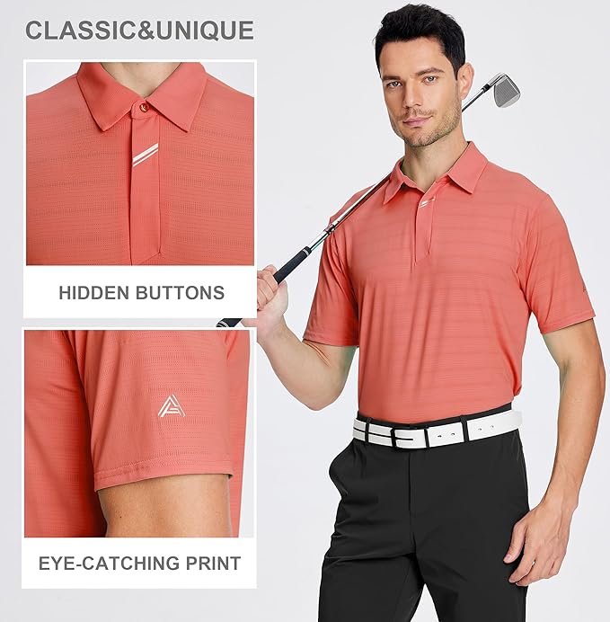 Esabel.C Jacquard Golf Shirts for Men Moisture Wicking Short Sleeve Performance Dry Fit Active Mens Polo Shirts