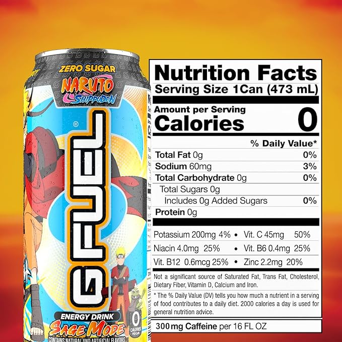 G Fuel Energy Drink, Pomelo White Peach, Sugar Free Beverage with 300mg Caffeine, Daily Energy Boost with Focus Amino, Vitamin + Antioxidants, 16 oz Cans (Sage Mode, 12-Pack)