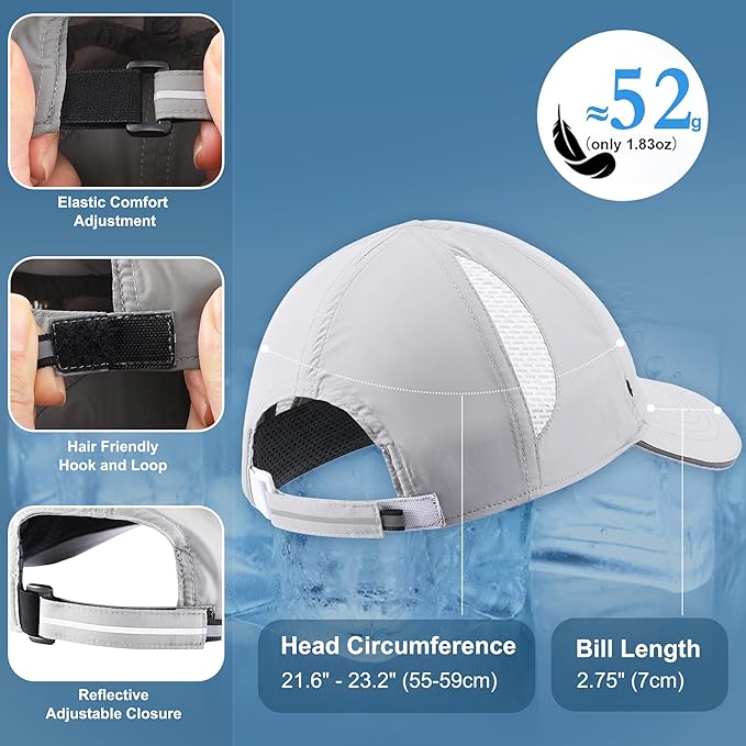 Connectyle Mens Womens Quick Dry Performance Running Cap Lightweight Reflective Sports Hat UPF 50+ Outdoor Athletic Sun Cap