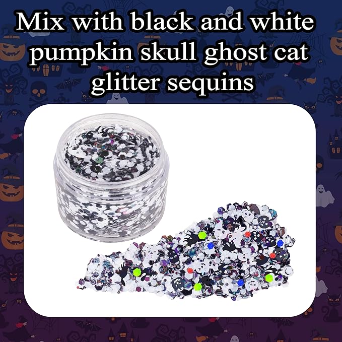Halloween Body Glitter Gel,Black White Skull Pumpkin Professional Vibrant Music Festival Party Rave Accessories,Sparking Chunky Face Glitter Paint Makeup for Women and Kids