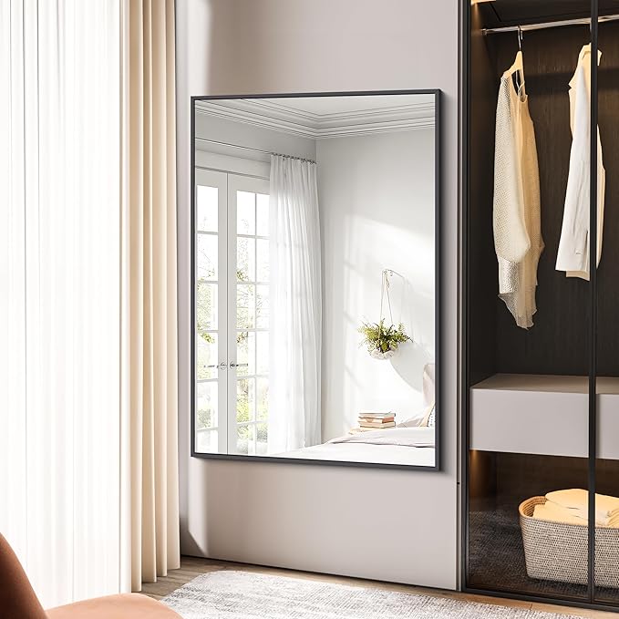 Bathroom Mirror,55x36 inch Large Wall Mirror for Bathroom Wall Mounted Black Rectangle Corner Mirrors,Black Bathroom Mirror for Living Room,Farmhouse,Bedroom Entryway,Horizontal/Vertical