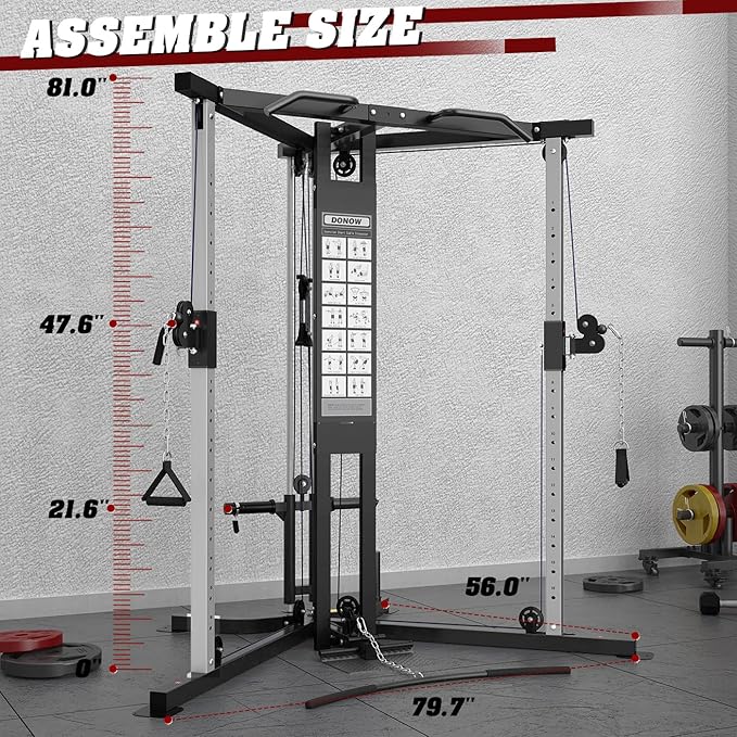 DONOW Cable Crossover Machine, Cable Fly Machine Home Gym System Workout Station with Dual Pulley System Pull-Up Bar Cable Bar and LAT Pull Down System