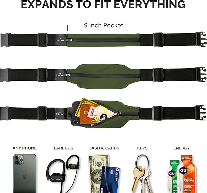 Back Bay Slim Running Belt for Women & Men [Fits ALL Phones], Runners Fanny Pack for Men, Money Belt, Running Gear Gift, Waist Bag Workout Gear, iPhone Runner's Phone Holder Waist Pack