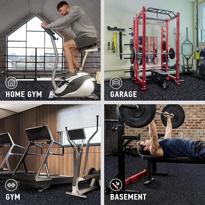 AIRHOP 0.56in Thick 24 Sq Ft Exercise Equipment Mats, 6 Tiles Upgraded Rubber Top with High Density EVA Foam, Large Interlocking Puzzle Gym Flooring for Home Gym, Heavy Weight Workout, 24 x 24in