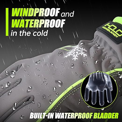HANDLANDY Waterproof Insulated Work Gloves, 3M Thinsulate Thermal Winter Gloves for Men Women Touch Screen, Warm Ski Snowboard Cold Weather Gloves (Green-men Size, XX-Large)