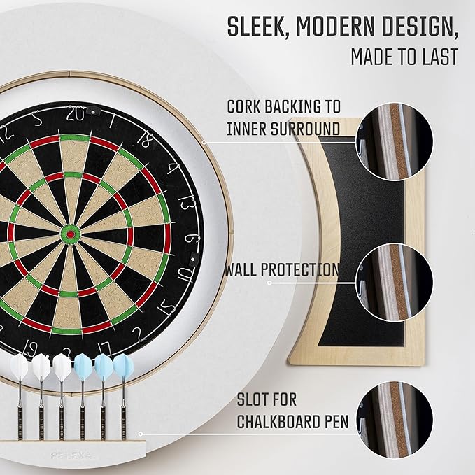 Dart Board Cabinet Set with LED Light; Bristle Dartboard, Built in LED Light, Darts and Chalkboards