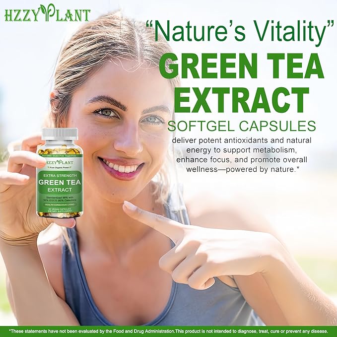 Green Tea Extract Softgels, High Absorption Green Tea Softgel Capsules for Energy Metabolism Antioxidant Immune Skin Heart Support, Herbal Supplement 50% EGCG for Men & Women,Non-GMO,2 Month Supply