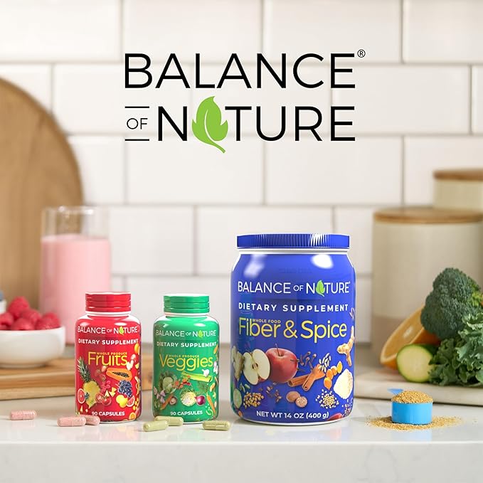 Balance of Nature Fruits and Veggies Supplements - Whole Fruit and Vegetable Ingredients for Women, Men, and Kids - 90 Fruit Capsules, 90 Veggie Capsules - 1 Set